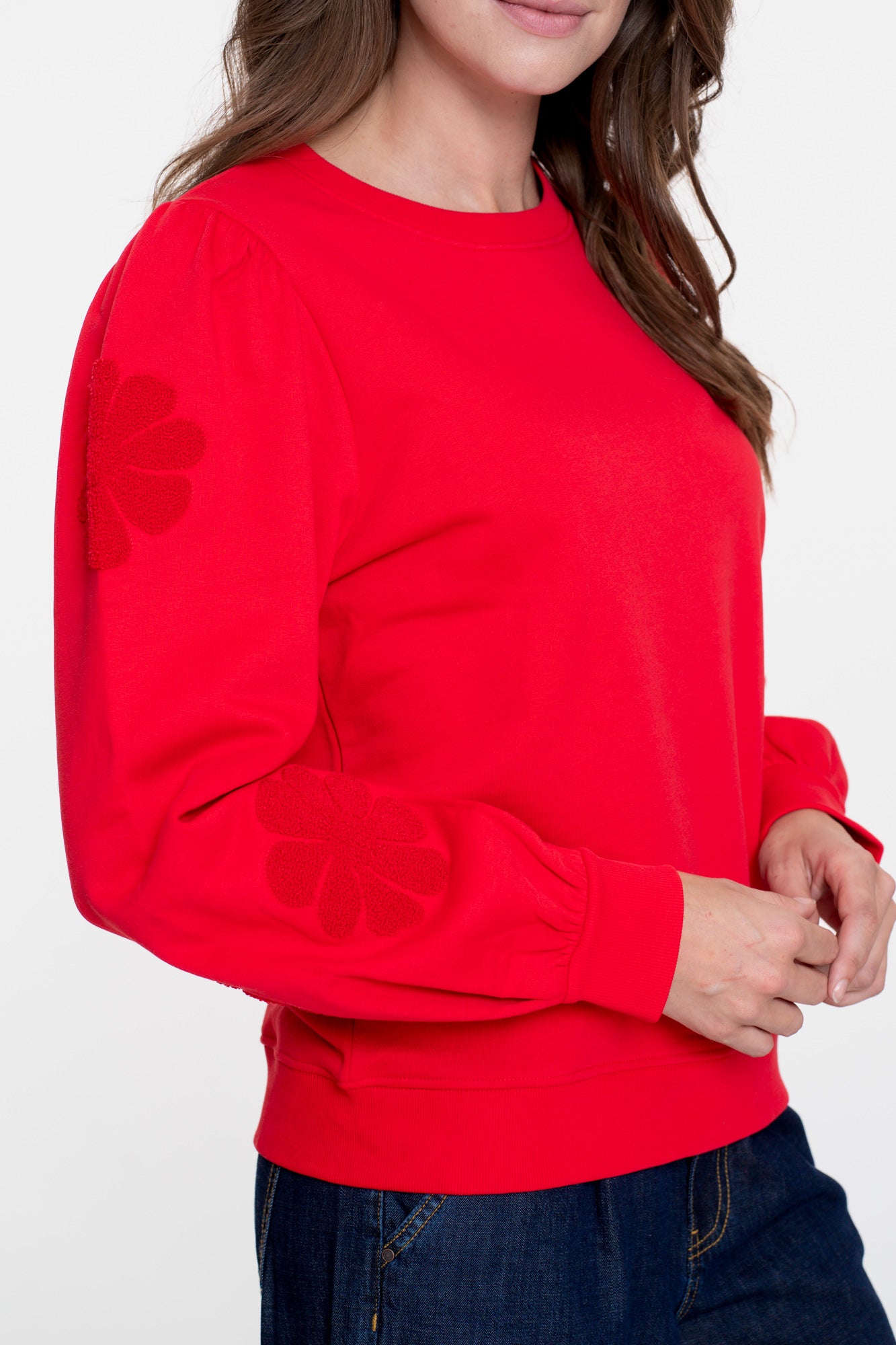 Geisha Damenpullover mit gestickten Blumen