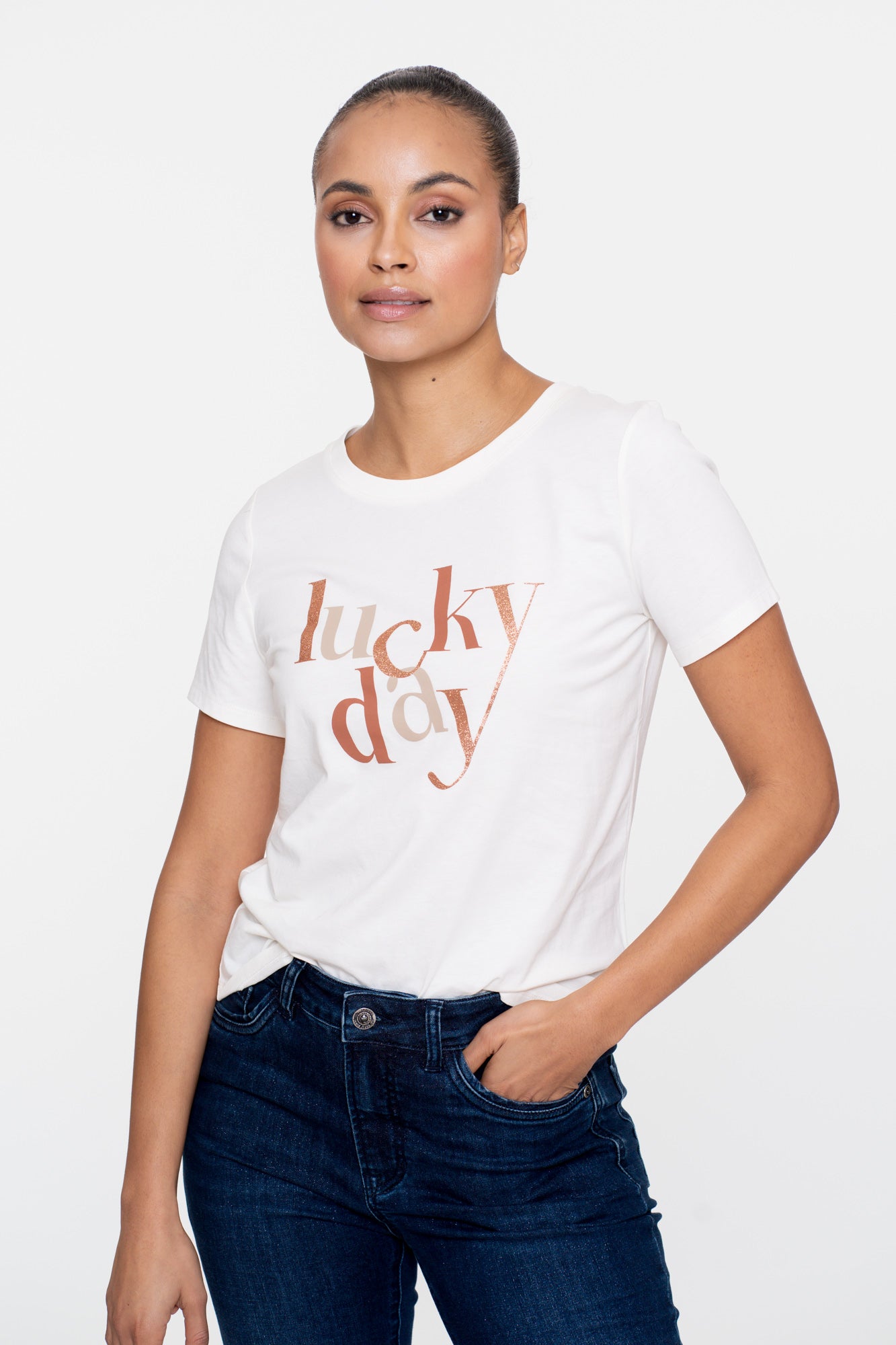 Geisha Damen-Basic-T-Shirt mit „Lucky Day“-Print