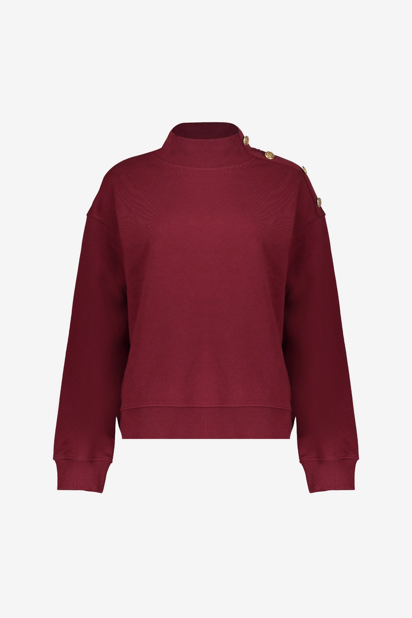 Geisha Damen Burgunderrote Strickpullover mit goldenen Knöpfen