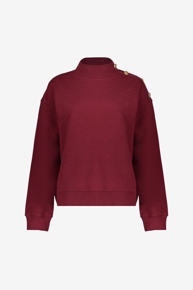 Geisha Damen Burgunderrote Strickpullover mit goldenen Knöpfen