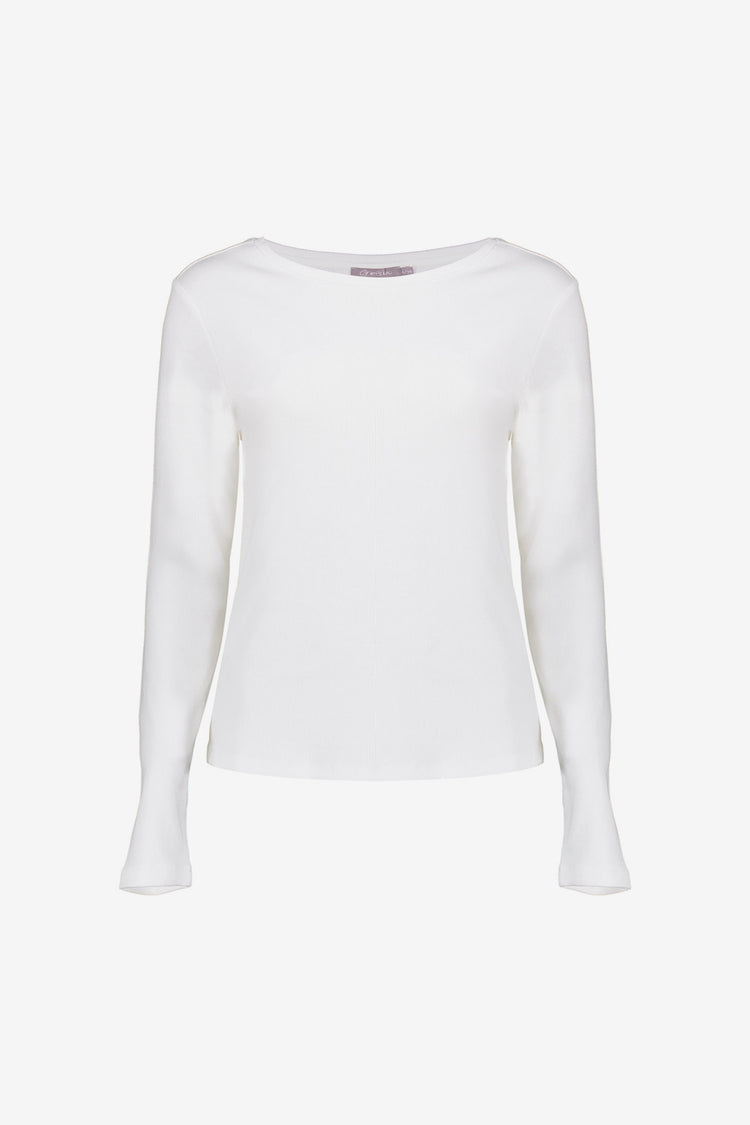 Geisha Damen Basic Rippstrick-T-Shirt mit langen Ärmeln