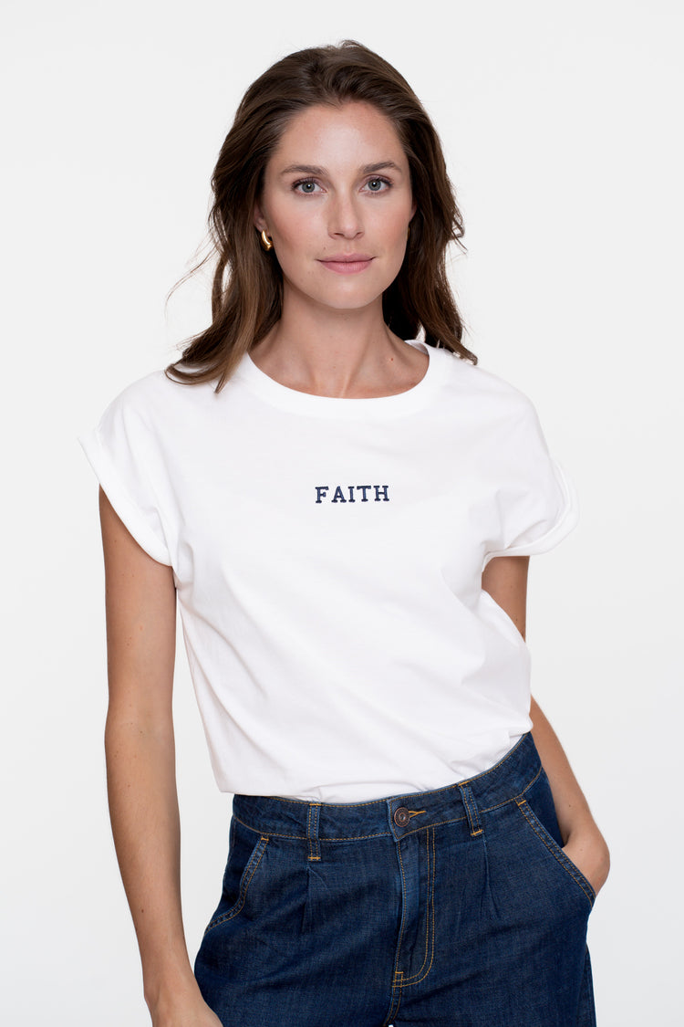 Geisha Damen Basic-T-Shirt mit Sticktext