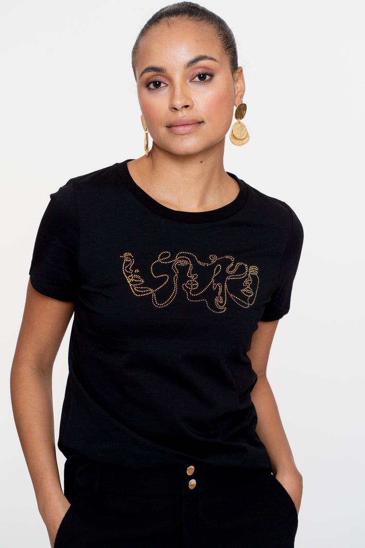 Geisha Damen-T-Shirt mit arty Face-Print