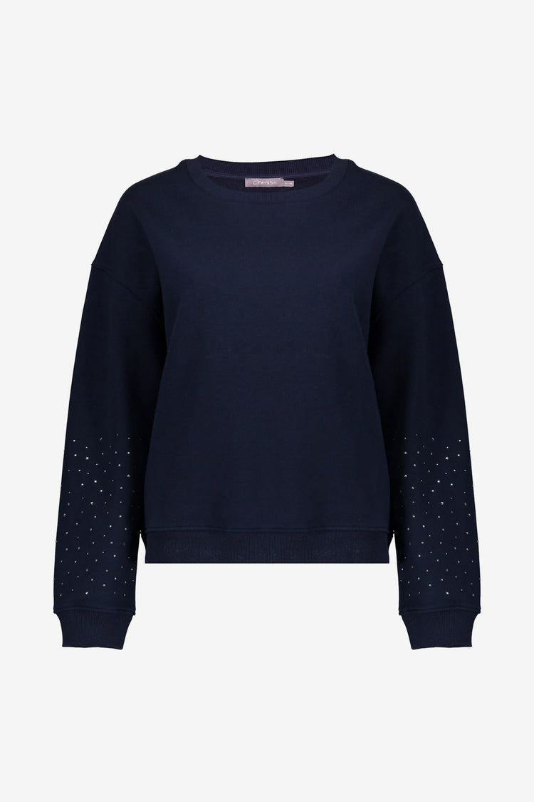 Geisha Damen-Sweater in Marineblau mit Strasssteinen