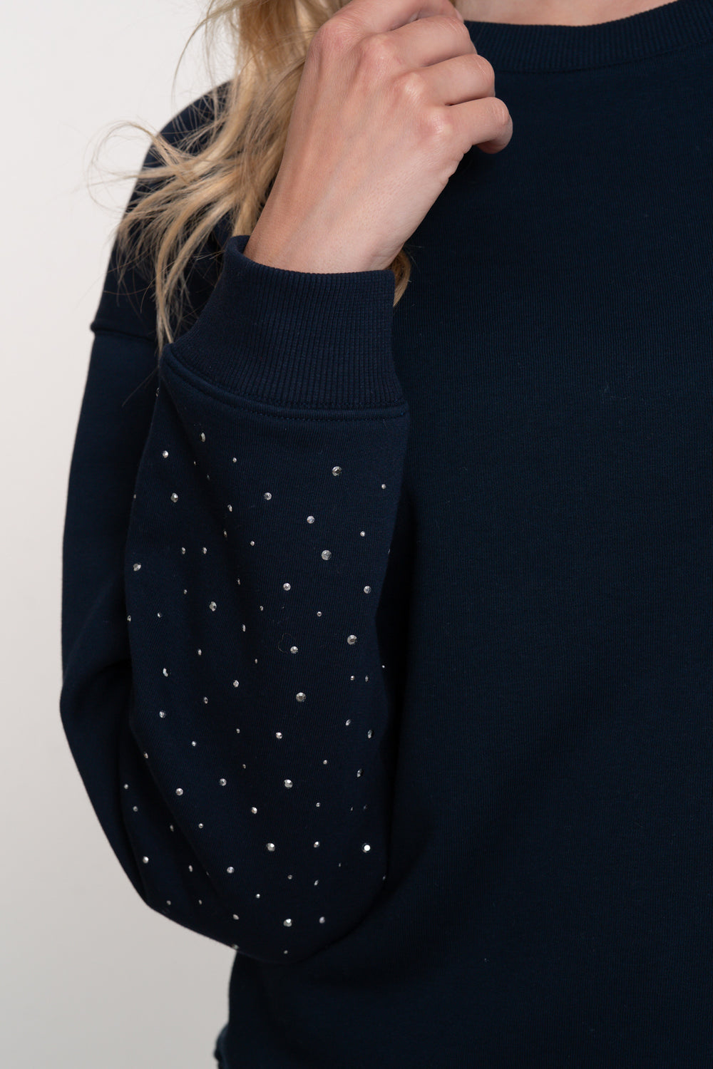 Geisha Damen-Sweater in Marineblau mit Strasssteinen