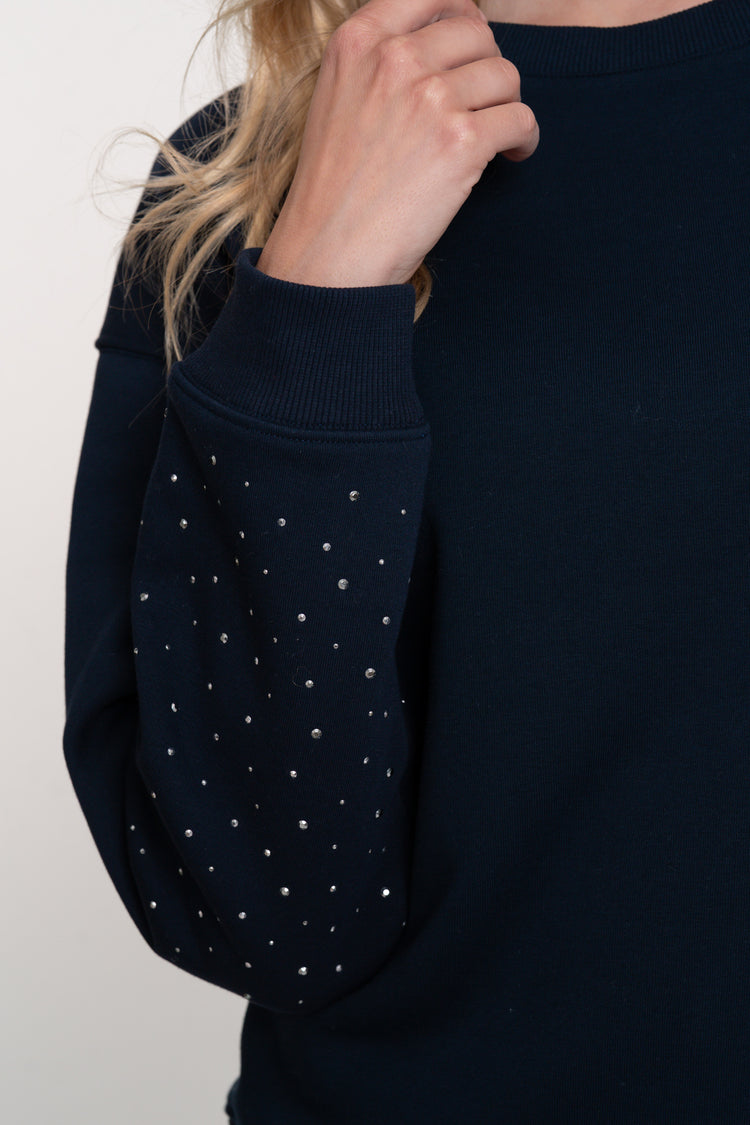 Geisha Damen-Sweater in Marineblau mit Strasssteinen