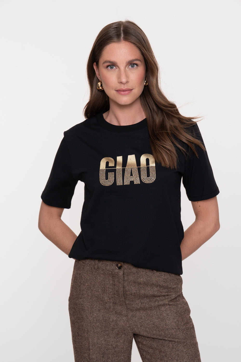 Geisha Damen-T-Shirt „Ciao“ mit goldenen Nieten