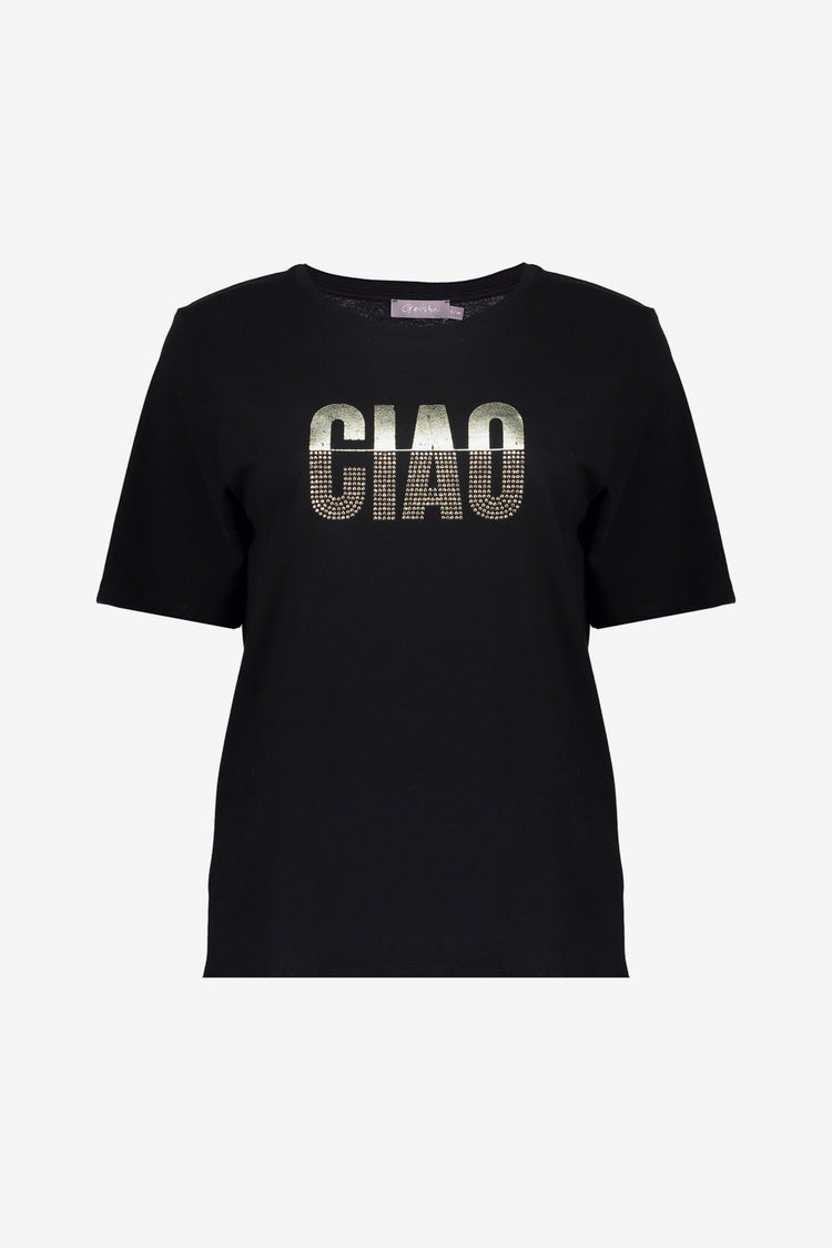 Geisha Damen-T-Shirt „Ciao“ mit goldenen Nieten