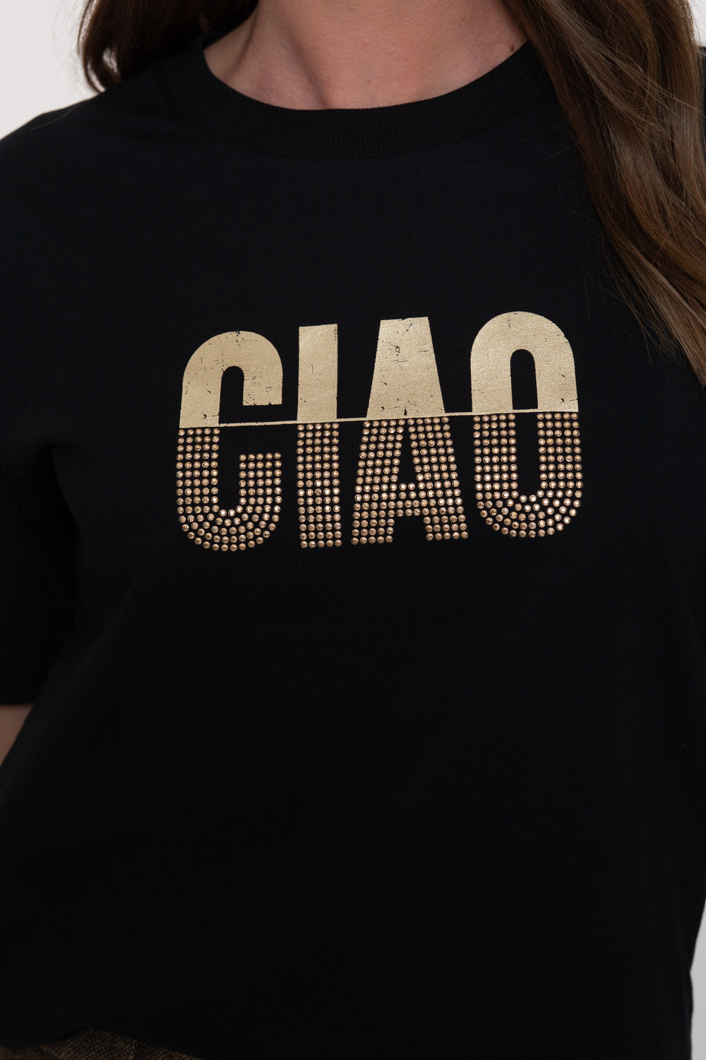 Geisha Damen-T-Shirt „Ciao“ mit goldenen Nieten