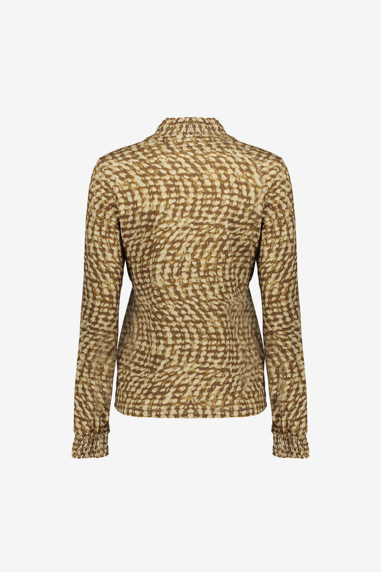 Geisha Damenbluse mit Print und Smokdetails, langärmlig