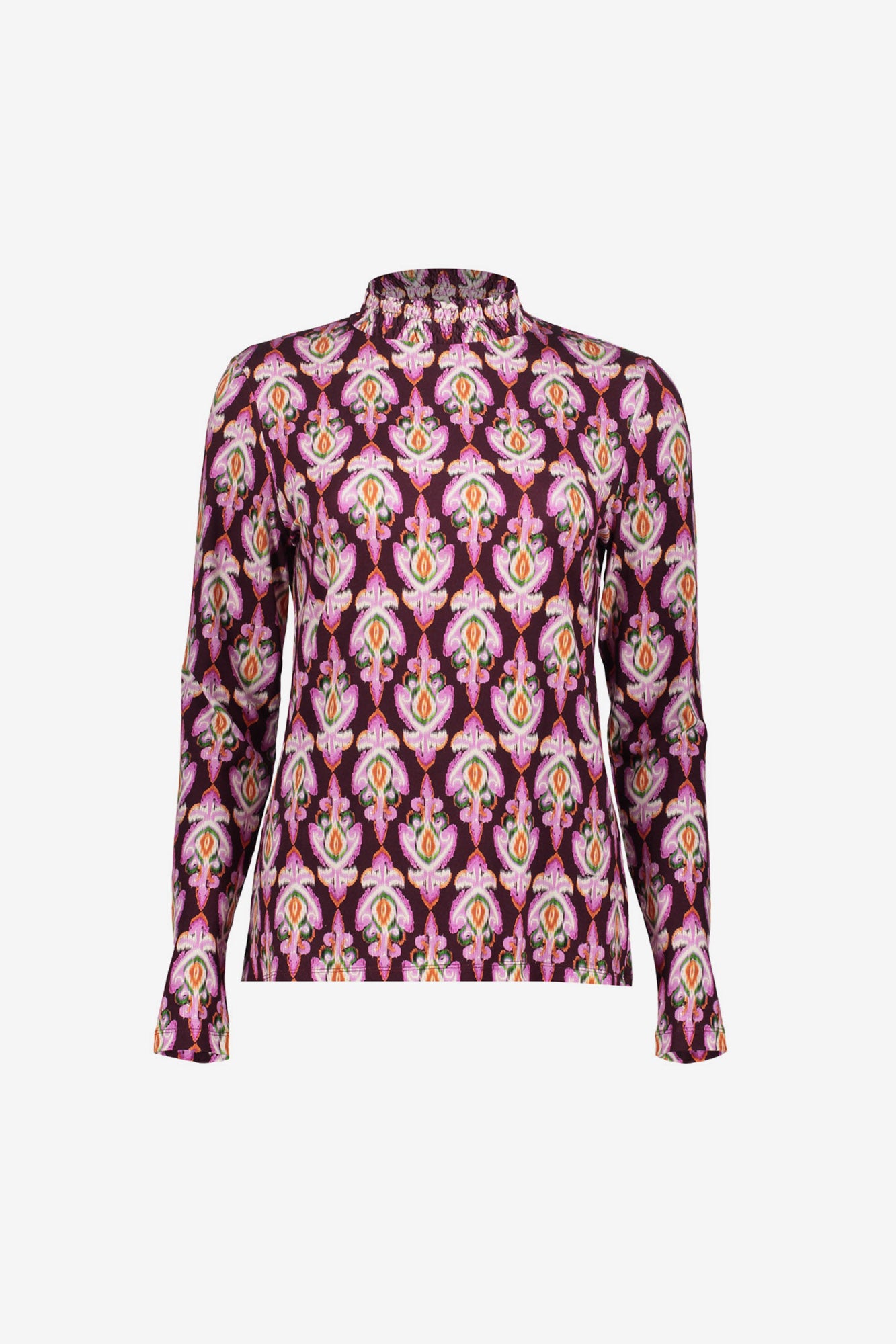 Geisha Damentop mit Smokdetails und Ikat-Muster