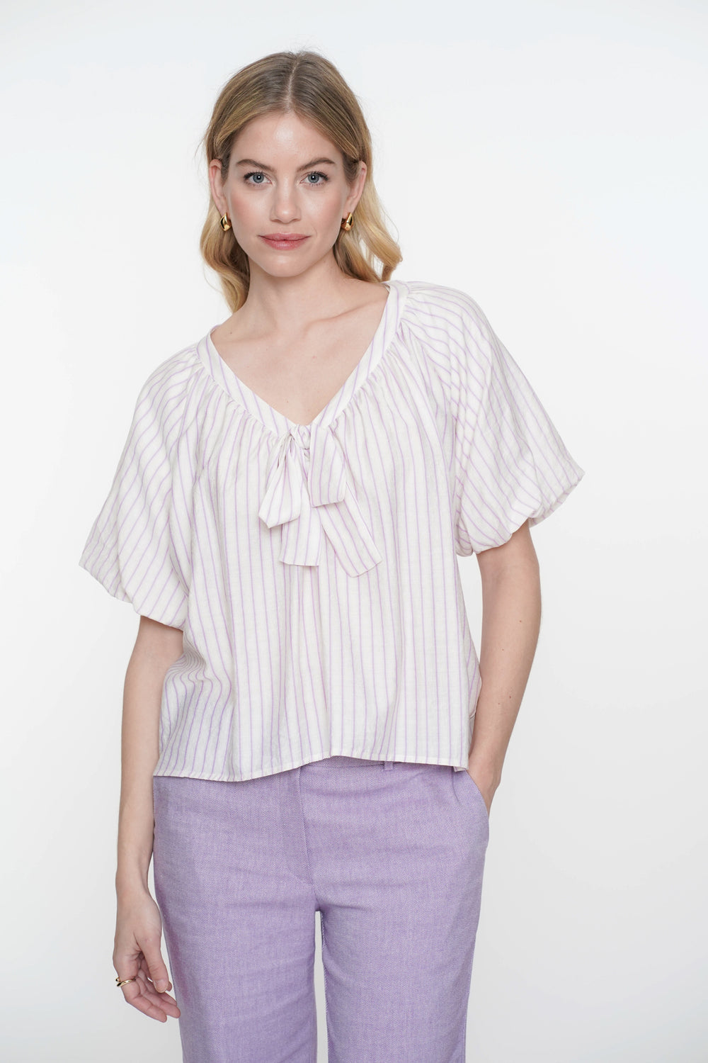 Geisha Fashion Damen-Top Streifen Schleifendetail