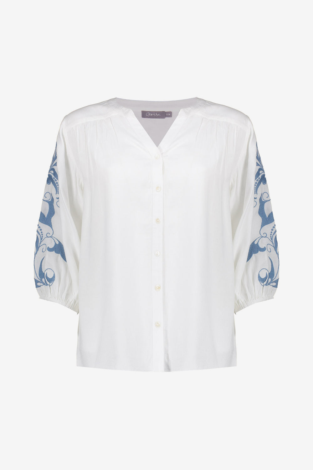 Geisha dames blouse met strepen en bloemmotief