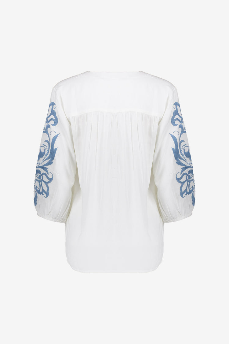 Geisha dames blouse met strepen en bloemmotief