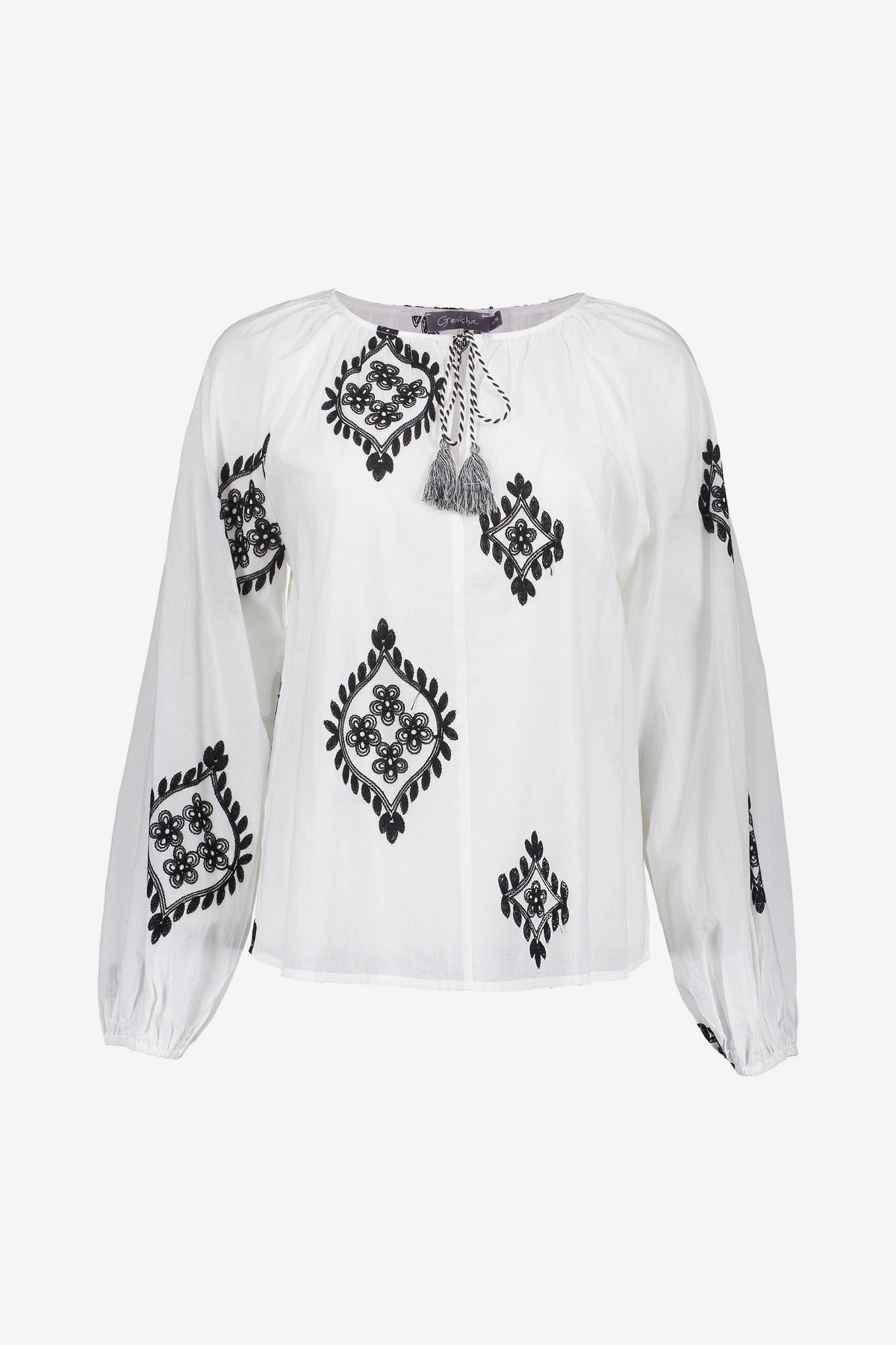 Geisha dames embroidery top met kwastjes