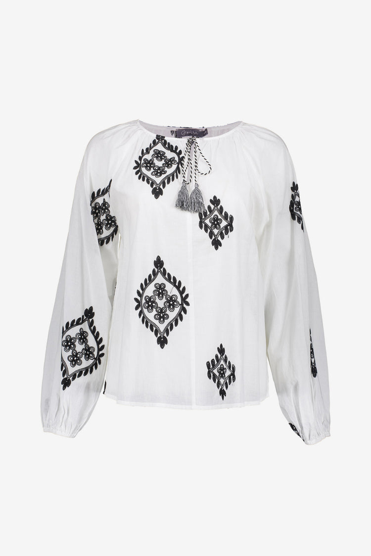 Geisha dames embroidery top met kwastjes