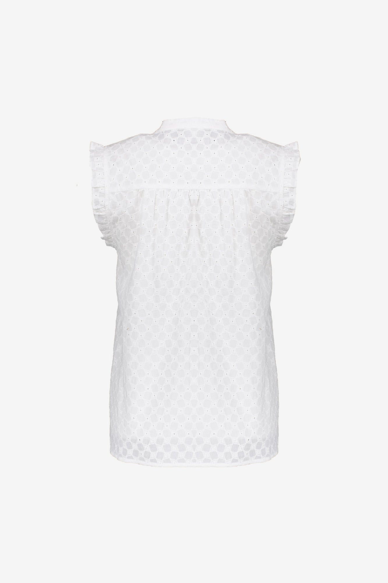 Geisha dames broderie top met sierlijke kwastjes en ruffles