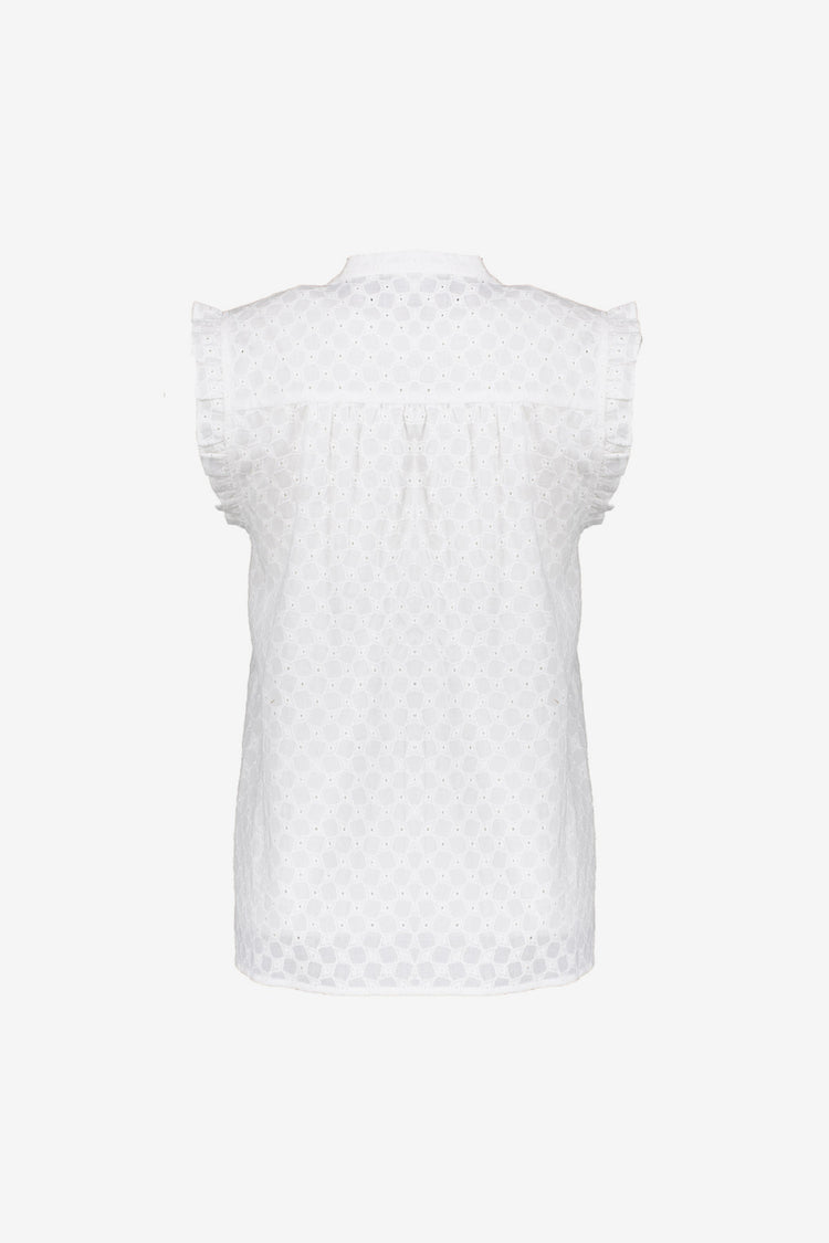 Geisha dames broderie top met sierlijke kwastjes en ruffles