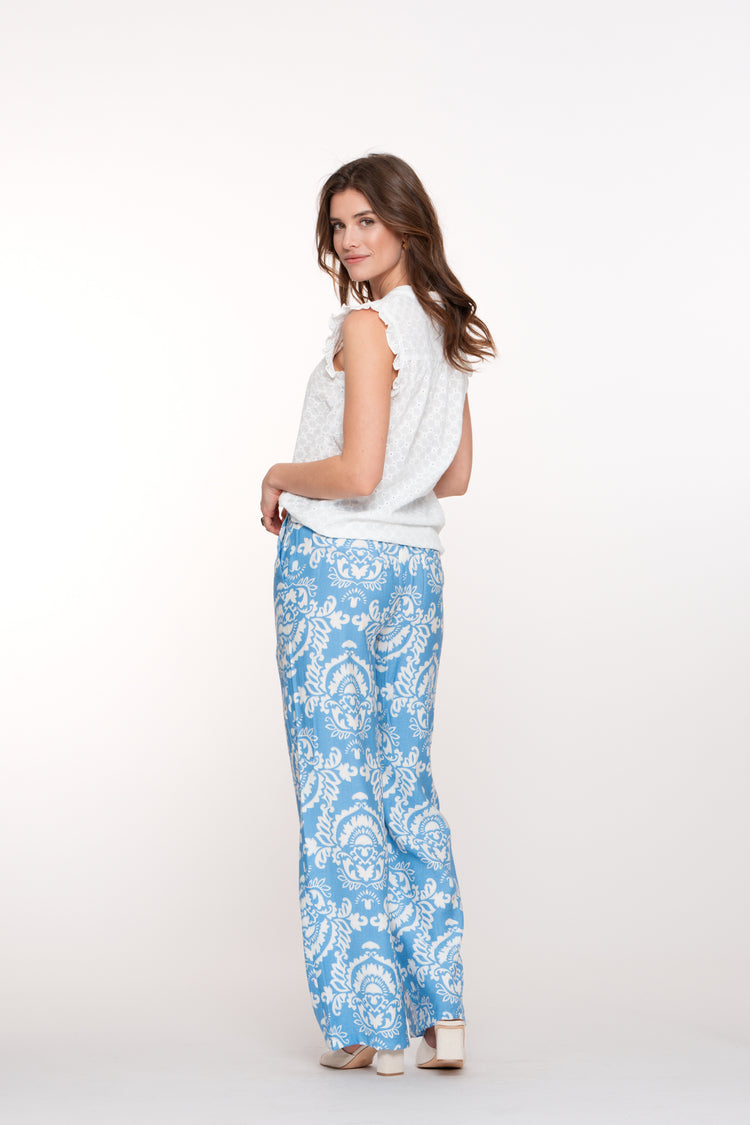 Geisha dames broderie top met sierlijke kwastjes en ruffles
