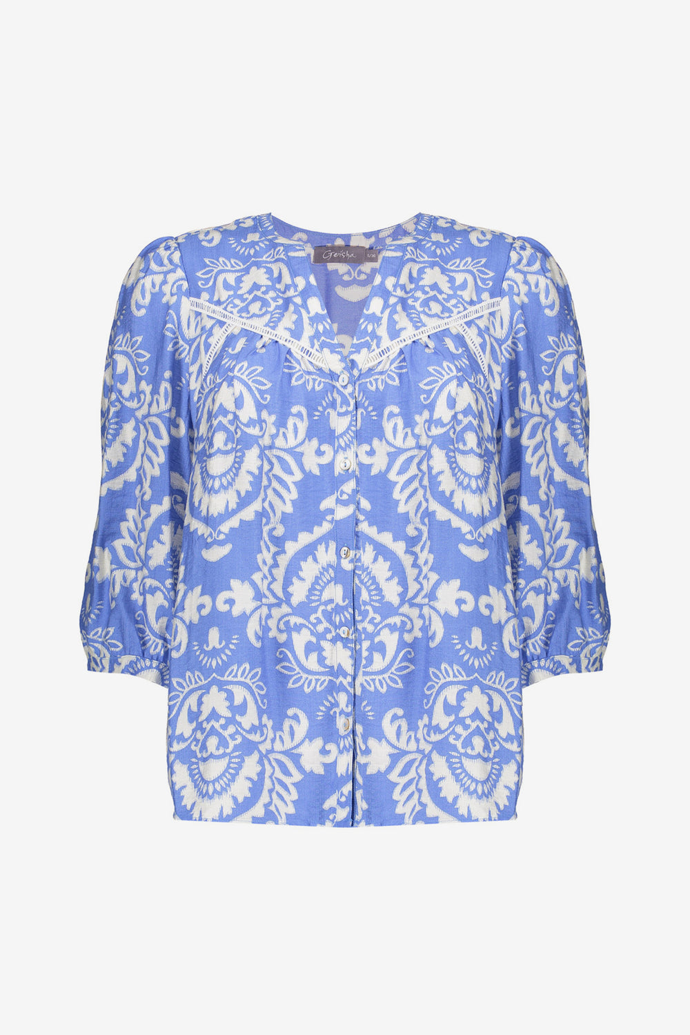 Geisha dames top met V-hals en Ikat print