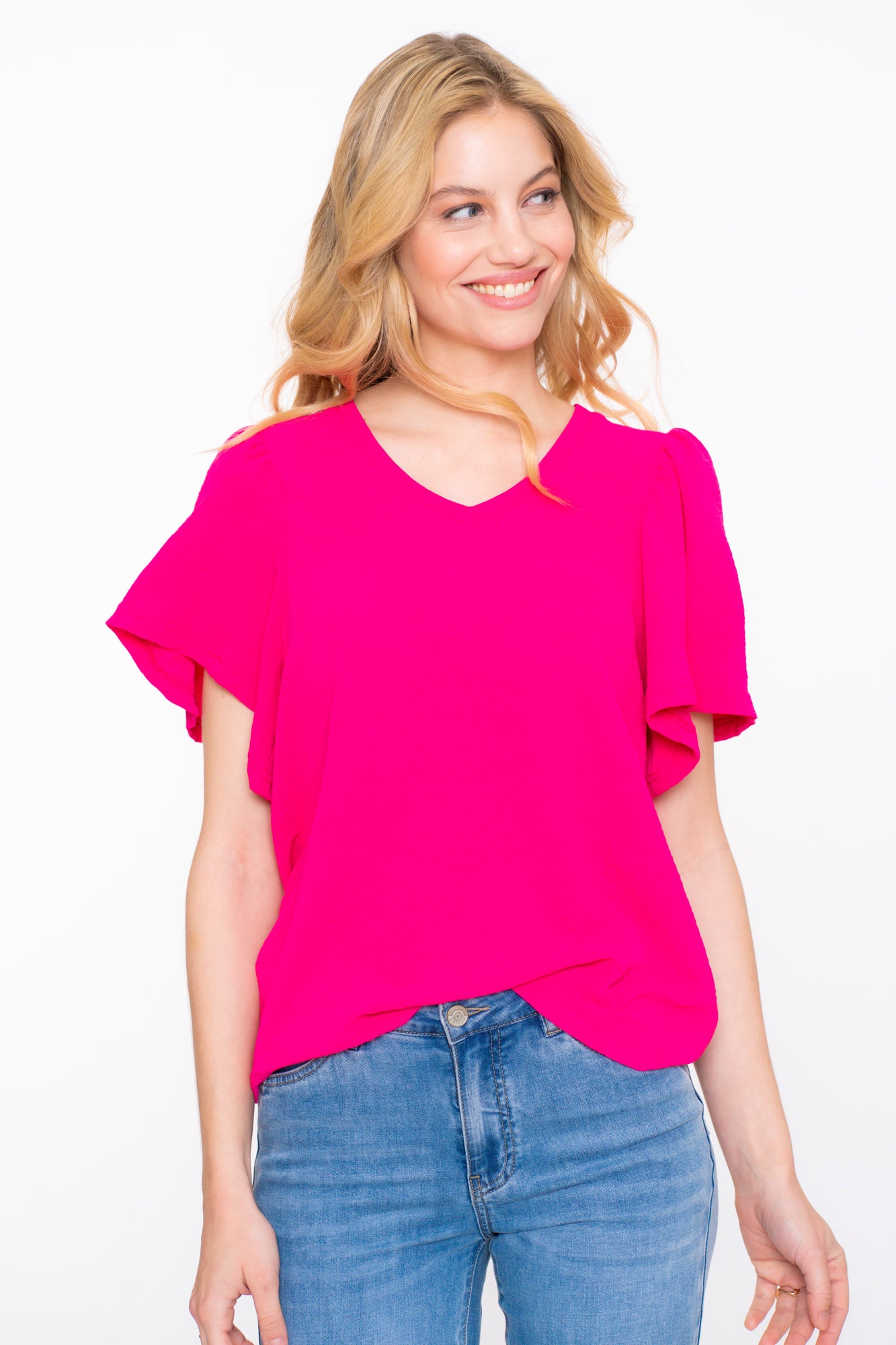 Geisha dames crinkle top met vlindermouwen