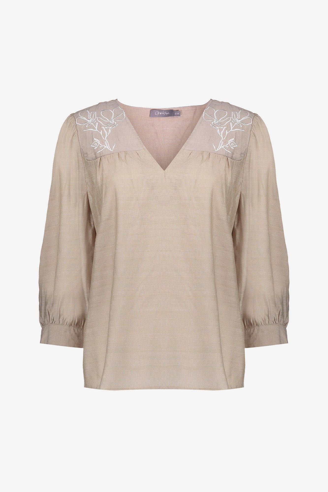 Geisha Fashion Damen Top mit 7/8 Ärmeln und Stickblumen-Detail