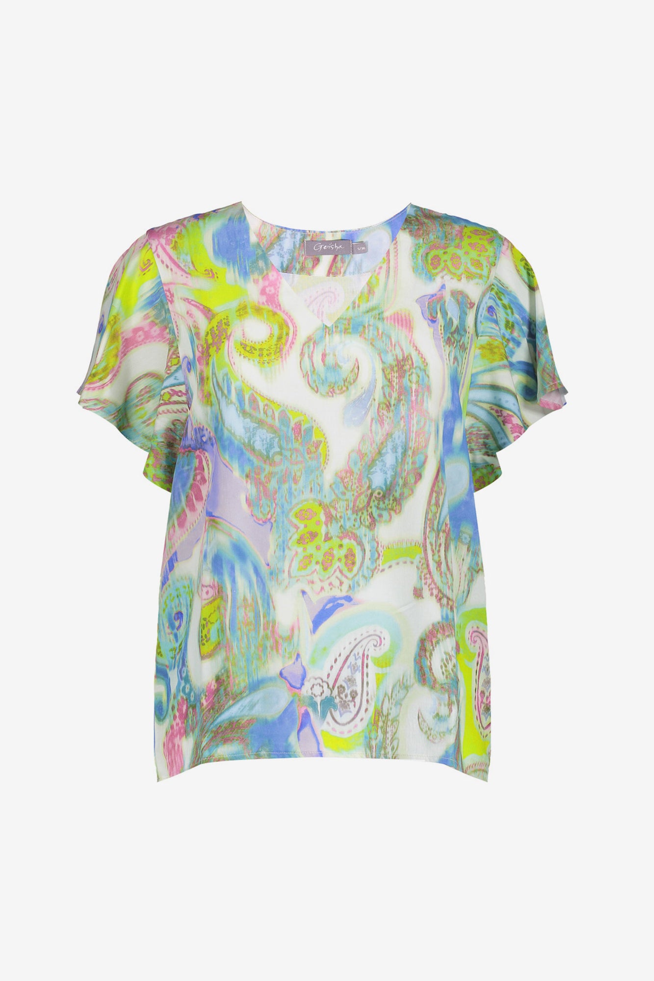 Geisha dames zomerse top met print en korte wijde mouwen