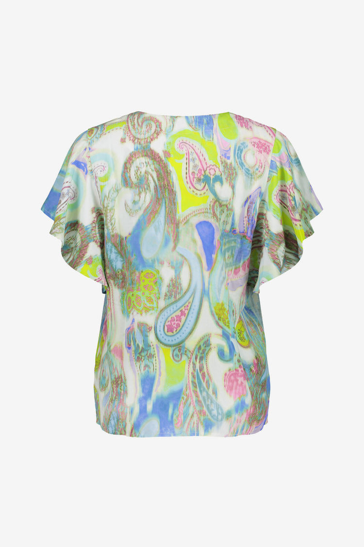 Geisha dames zomerse top met print en korte wijde mouwen