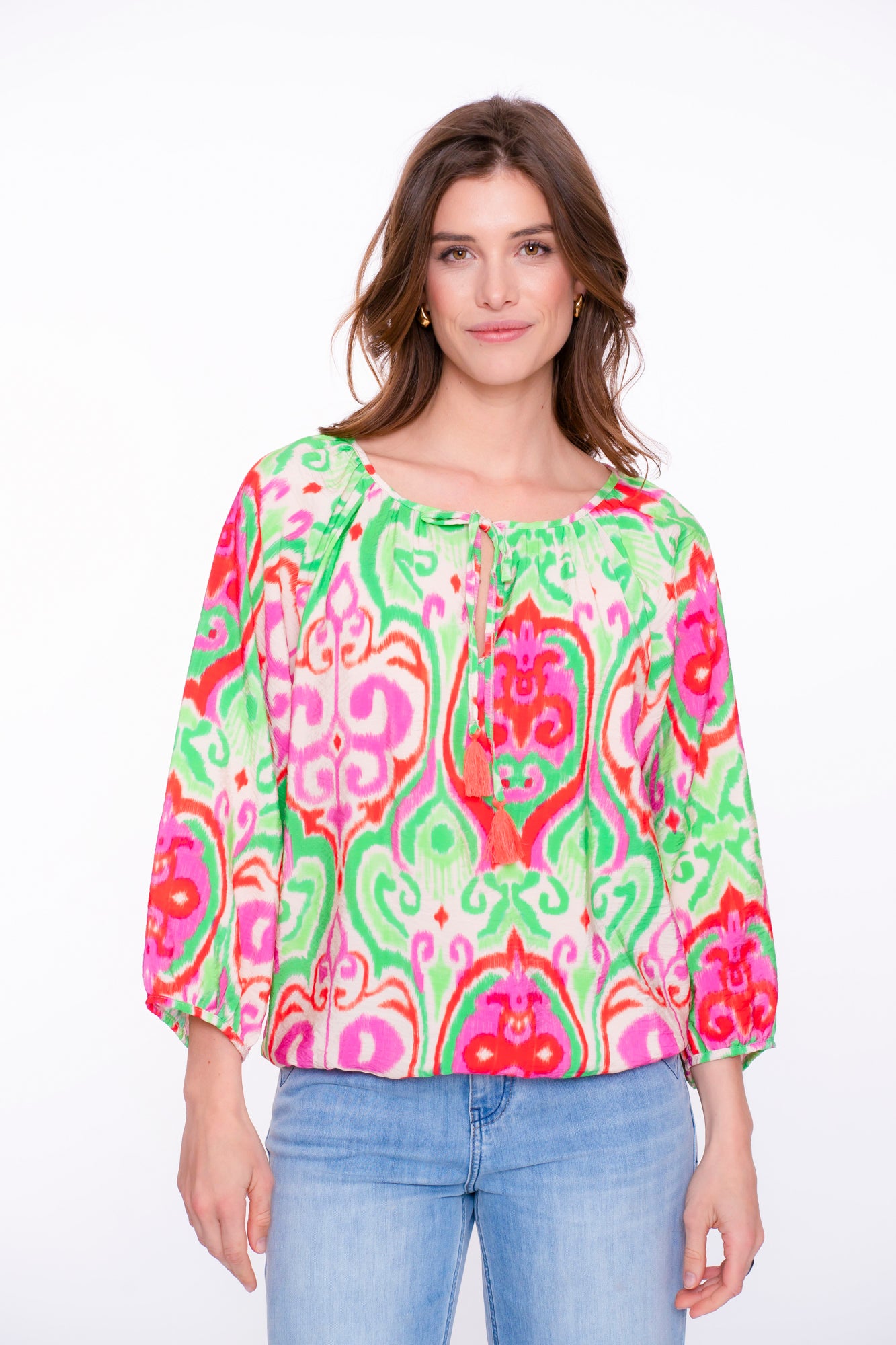 Geisha dames soepelvallende top met Paisley print en 3/4 mouwen