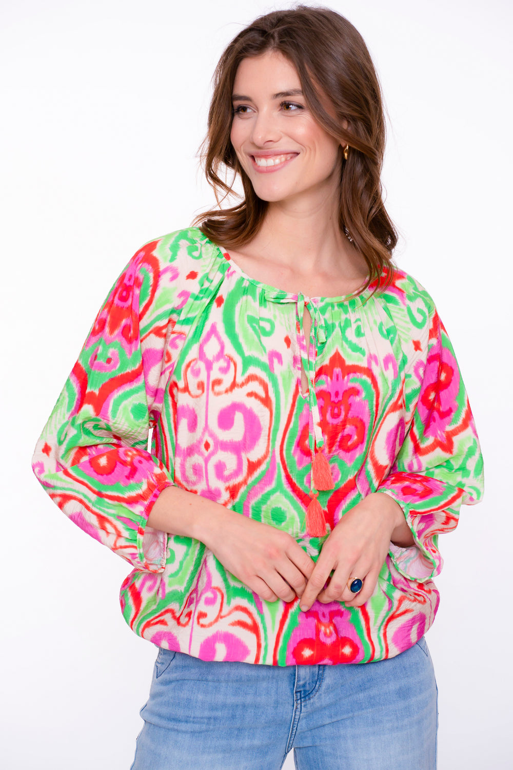 Geisha dames soepelvallende top met Paisley print en 3/4 mouwen