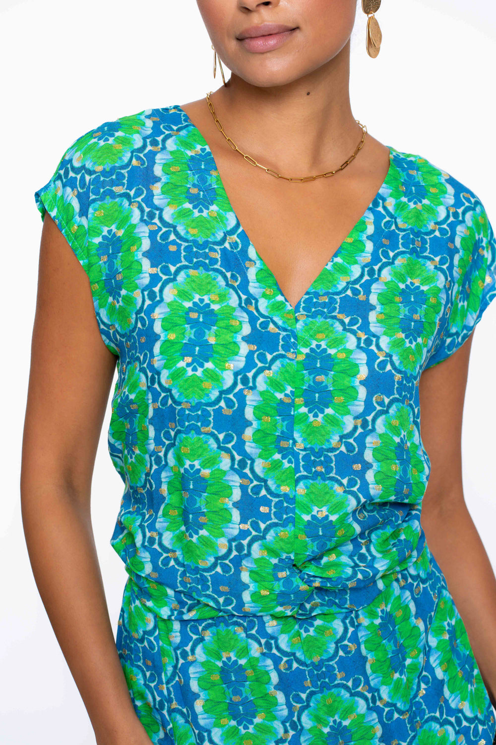 Geisha Fashion Damen V-Ausschnitt Top mit Fliesenmuster