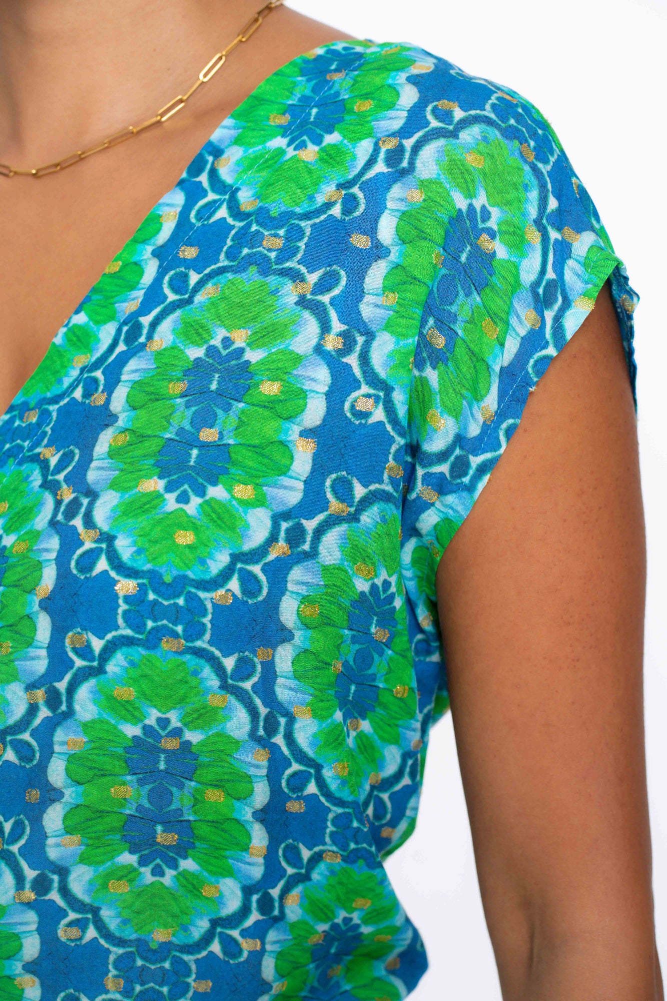 Geisha Fashion Damen V-Ausschnitt Top mit Fliesenmuster