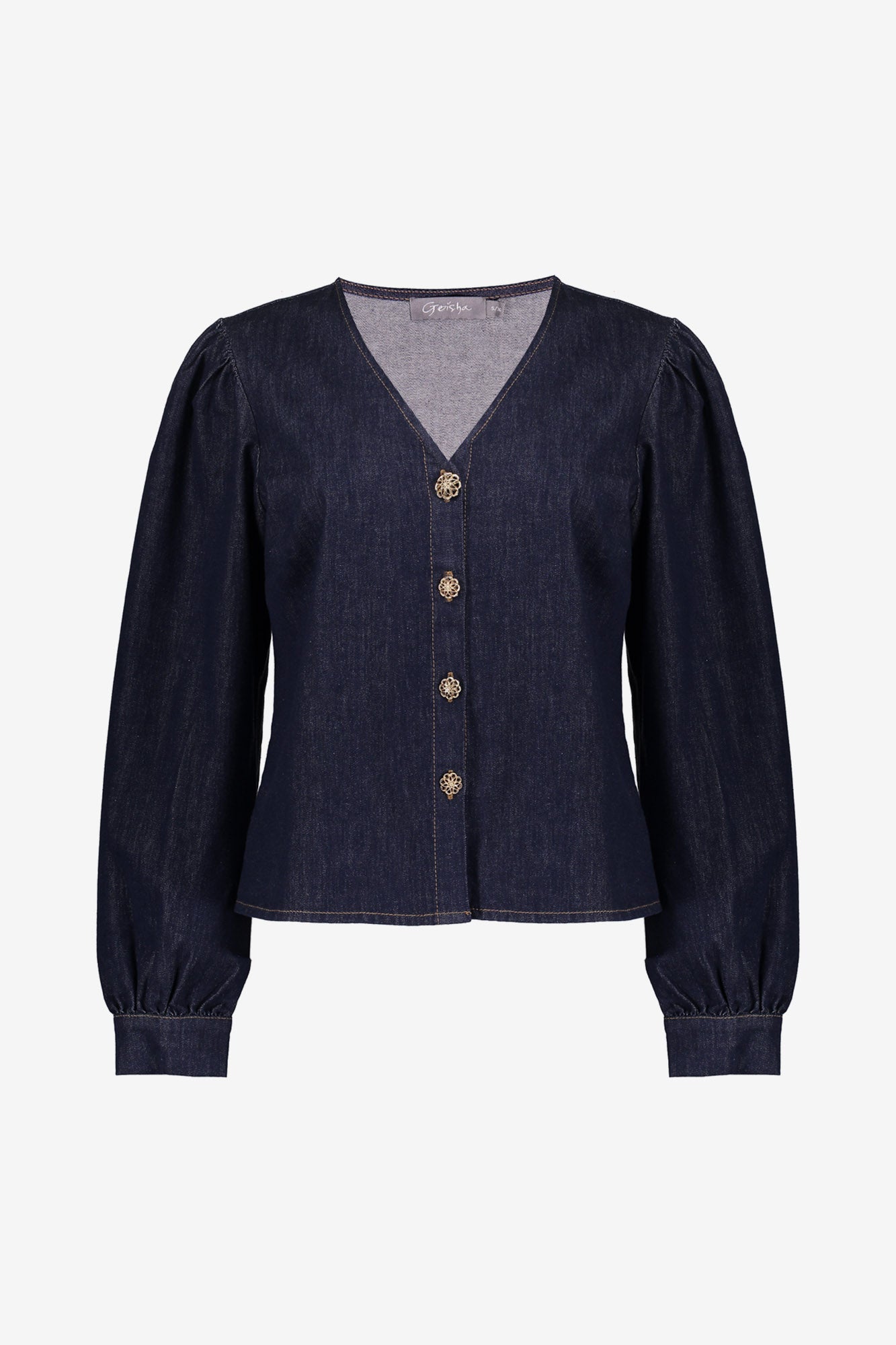 Geisha Damenbluse aus Denim mit goldenen Knöpfen