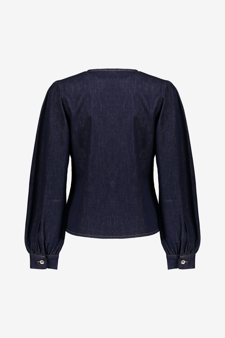 Geisha Damenbluse aus Denim mit goldenen Knöpfen