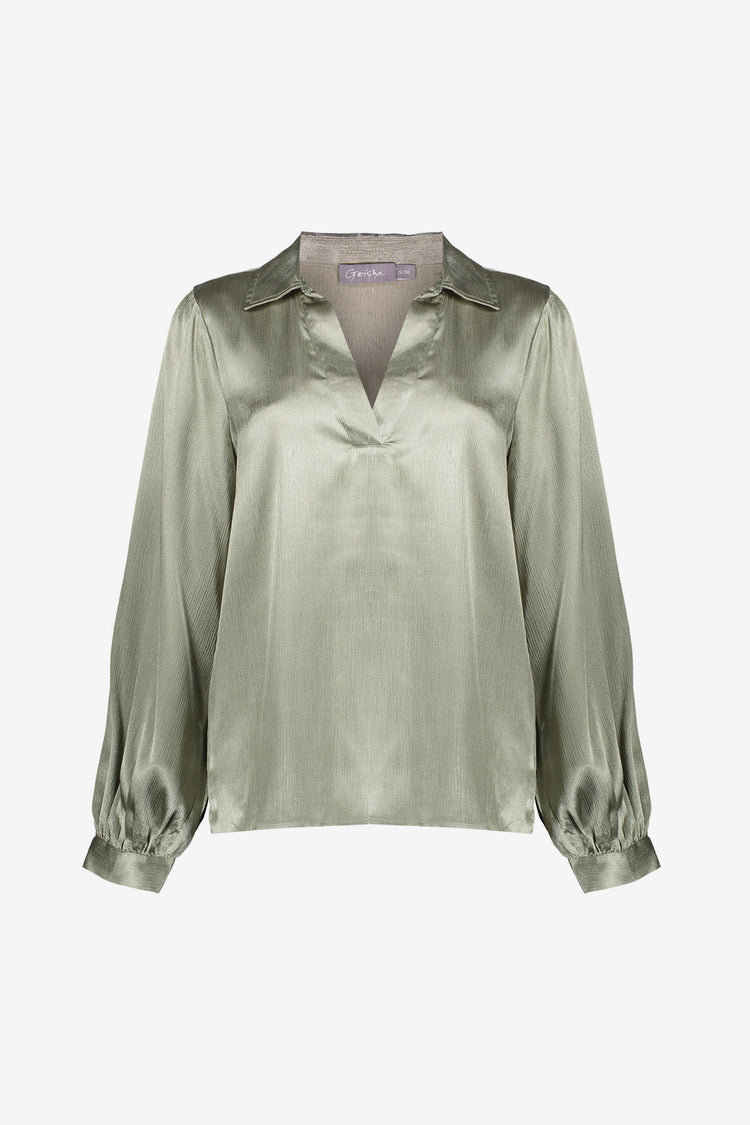 Geisha Damenbluse aus Satin mit V-Ausschnitt