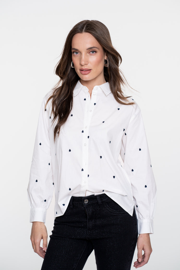 Geisha Damen Bluse mit Herz-Stickerei