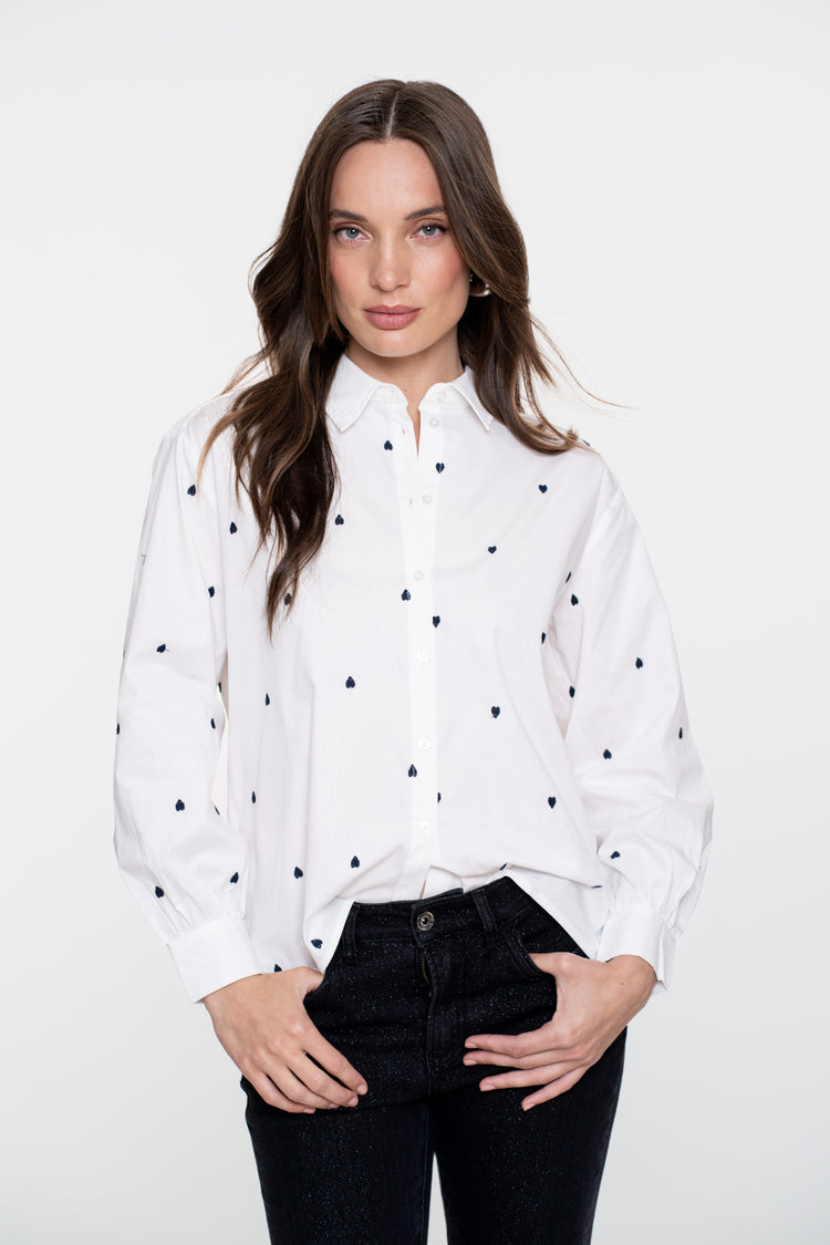 Geisha Damen Bluse mit Herz-Stickerei