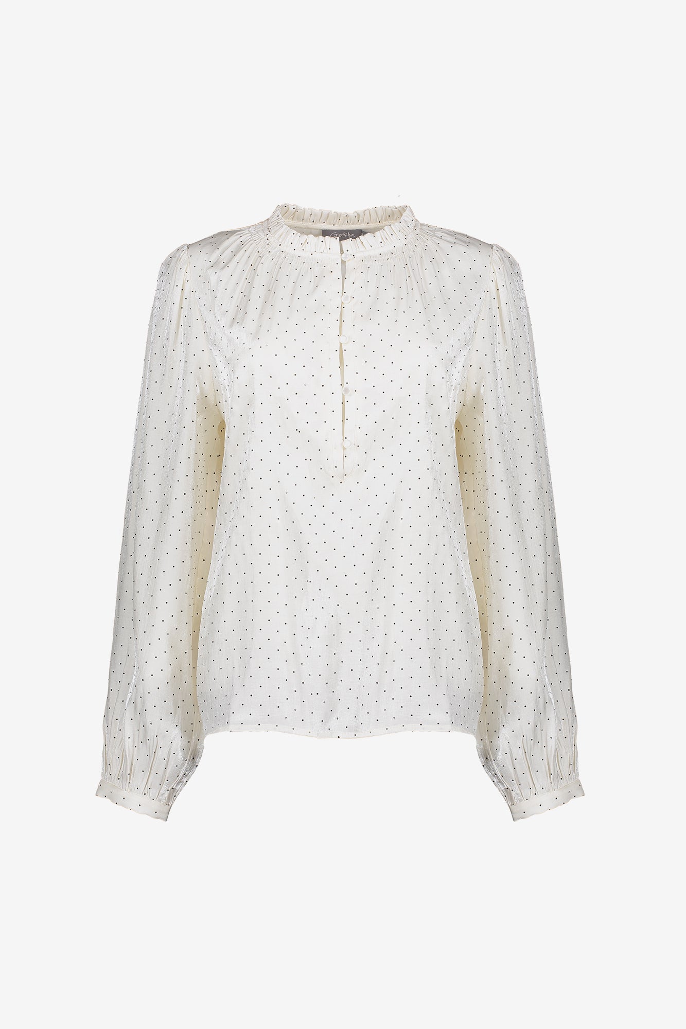 Geisha Damen-Schimmerbluse mit Polkadots und Strasssteinen