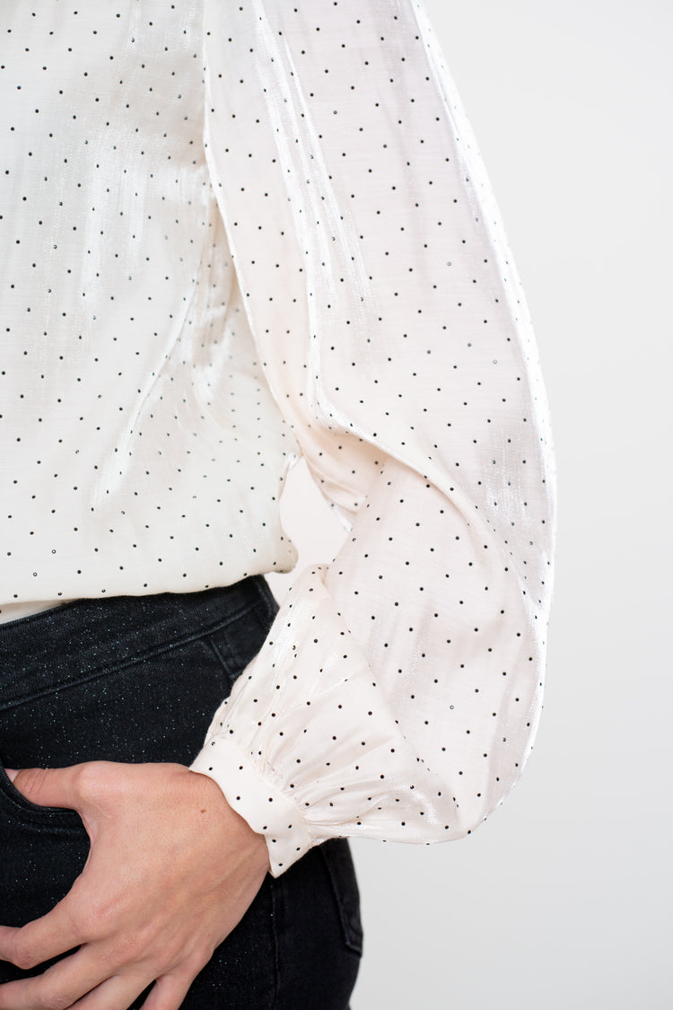 Geisha Damen-Schimmerbluse mit Polkadots und Strasssteinen
