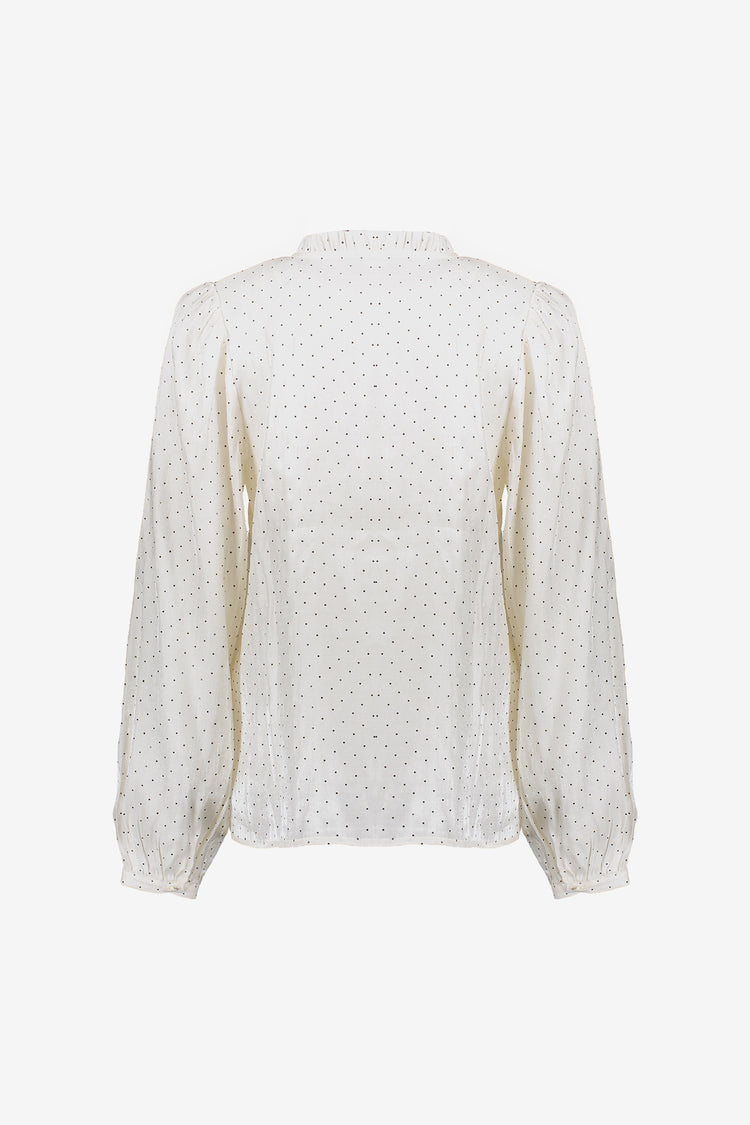 Geisha Damen-Schimmerbluse mit Polkadots und Strasssteinen
