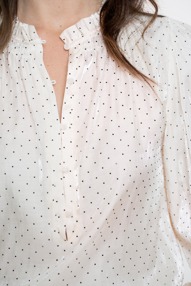 Geisha Damen-Schimmerbluse mit Polkadots und Strasssteinen