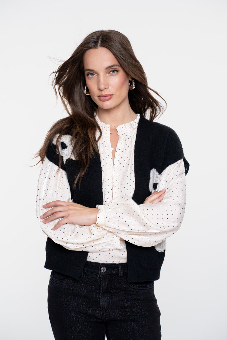 Geisha Damen-Schimmerbluse mit Polkadots und Strasssteinen