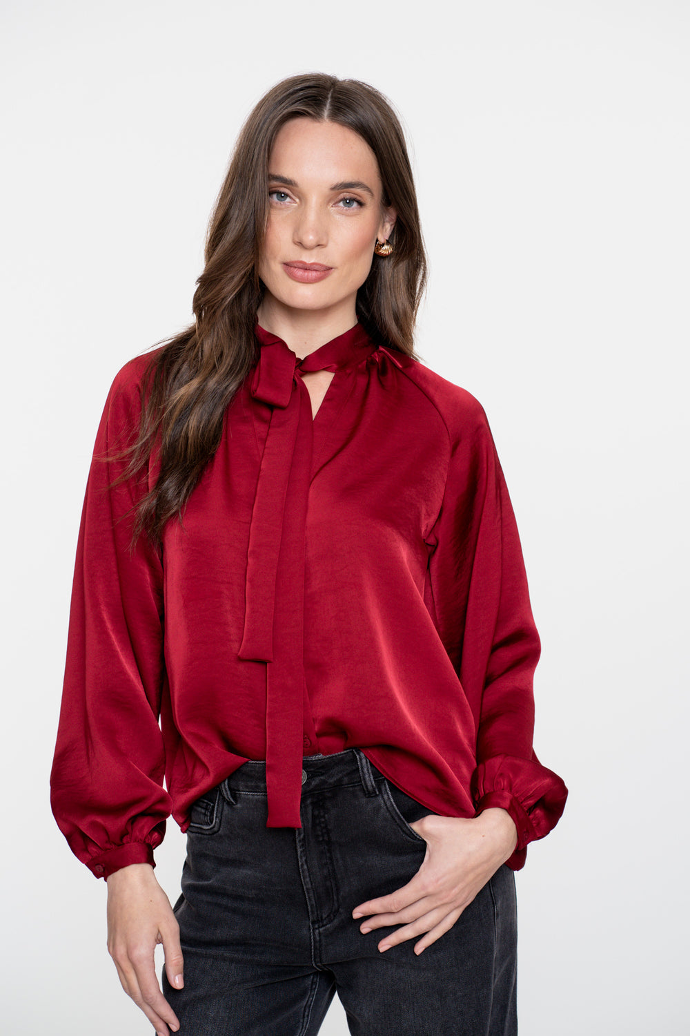 Geisha Damen Satin-Look-Bluse mit Schleifendetail