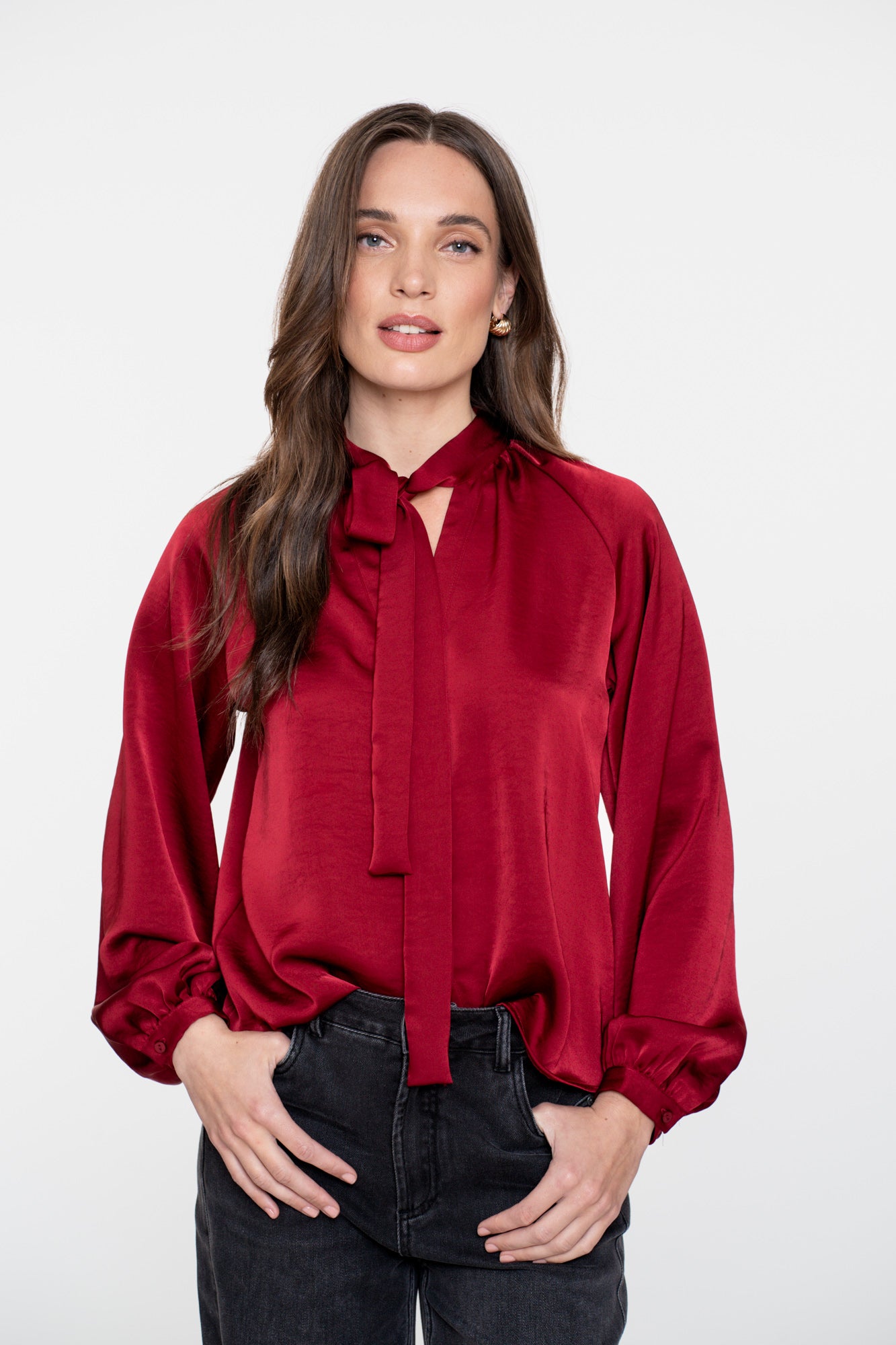 Geisha Damen Satin-Look-Bluse mit Schleifendetail