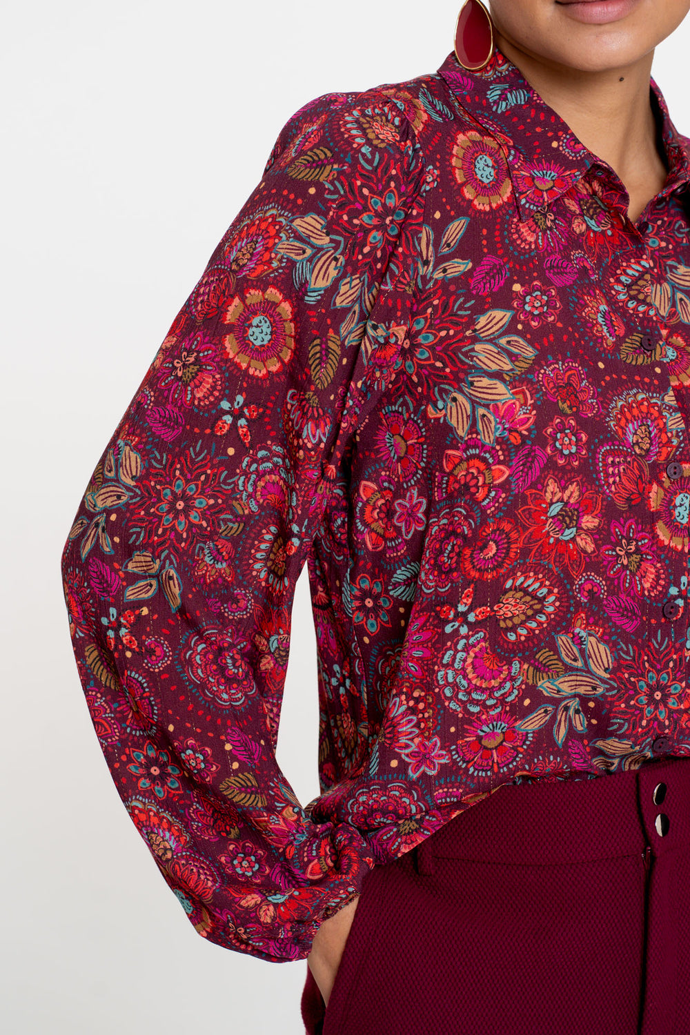 Geisha Damenbluse mit elegantem buntem Print