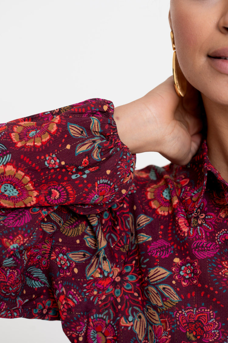 Geisha Damenbluse mit elegantem buntem Print