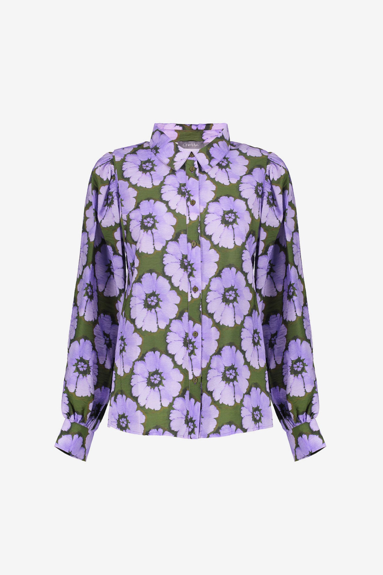 Geisha Damenbluse mit Blumenmuster und Ballonärmeln