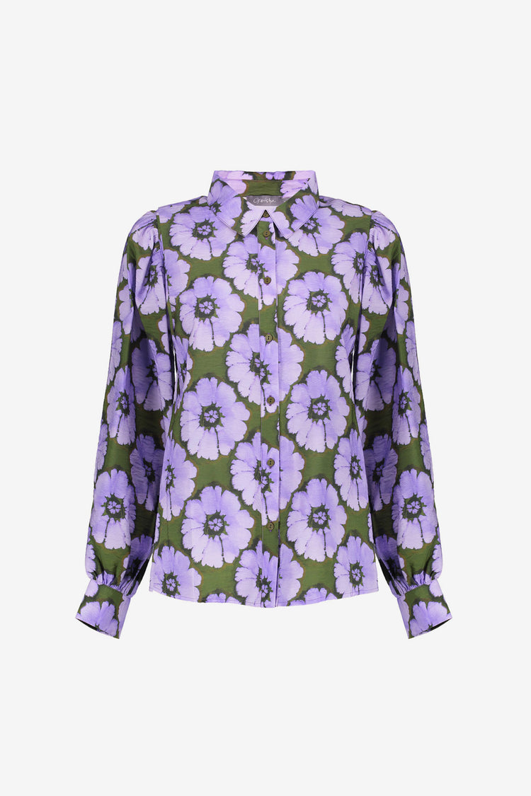 Geisha Damenbluse mit Blumenmuster und Ballonärmeln