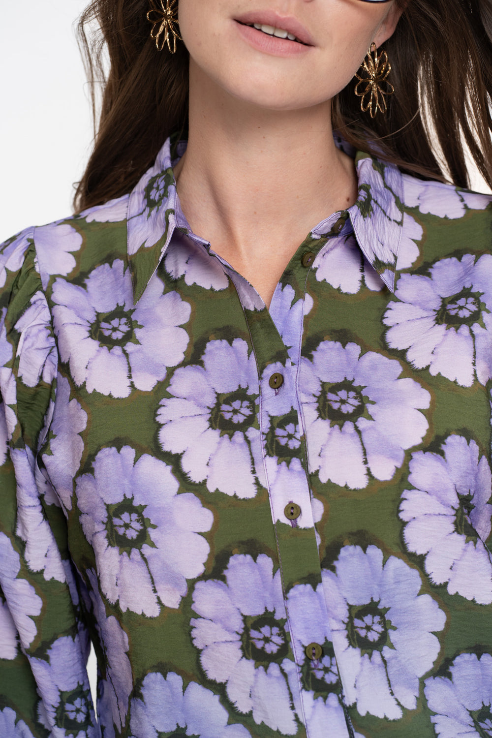 Geisha Damenbluse mit Blumenmuster und Ballonärmeln
