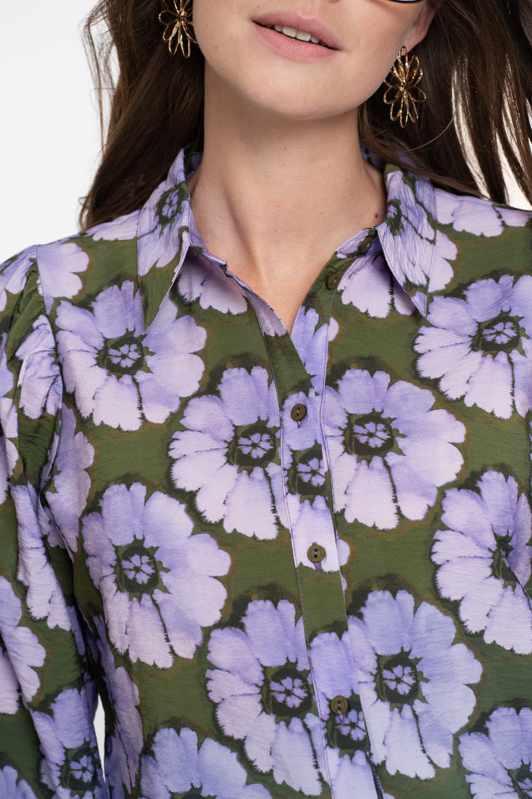 Geisha Damenbluse mit Blumenmuster und Ballonärmeln